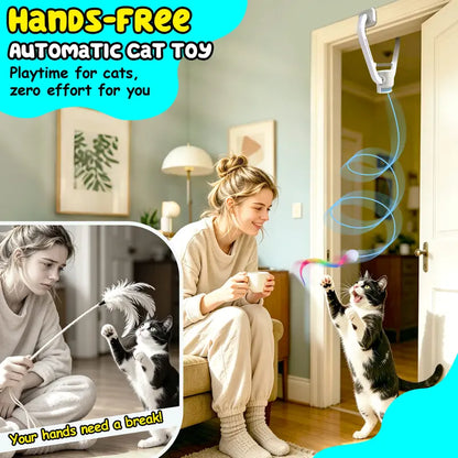 HAPPYCODE Rechargeable Electric Cat Interactive Toy - Dual Mode Upgrade (Blue), Adjustable Length String, Durable & Safe, Flexible Mounting for Indoor Use, Stress Relief Accessory
