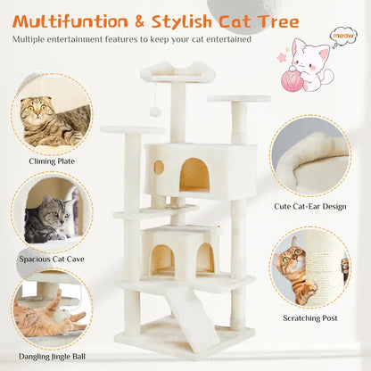 Pettrove Multi-Level Cat Tree Tower for Indoor Cats with Sisal Scratching Post, Spacious Condo, Climbing Ladder, and Plush Toy