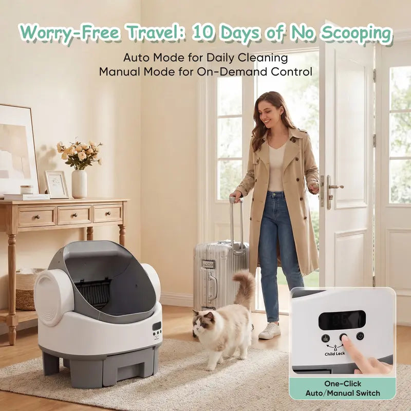 Next-Generation Automatic Self-Cleaning Cat Litter Box with Safety Sensors, 360° Protection, 8L Capacity, Supports Up to 24 lbs, User-Friendly Design for Seniors, Enhanced Odor Control, 10-Day Waste Drawer