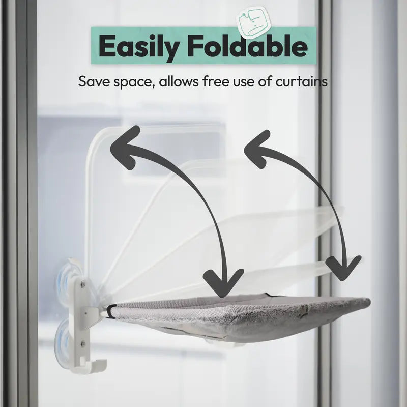 Star Geometric Folding Window Hammock for Cats - Glow-in-the-Dark, Cordless, Machine Washable, Sturdy Metal Frame with Strong Suction Cups, 23.3"L x 11.4"W x 7.1"H, 44 lb Capacity Modern Perch for Small Dogs