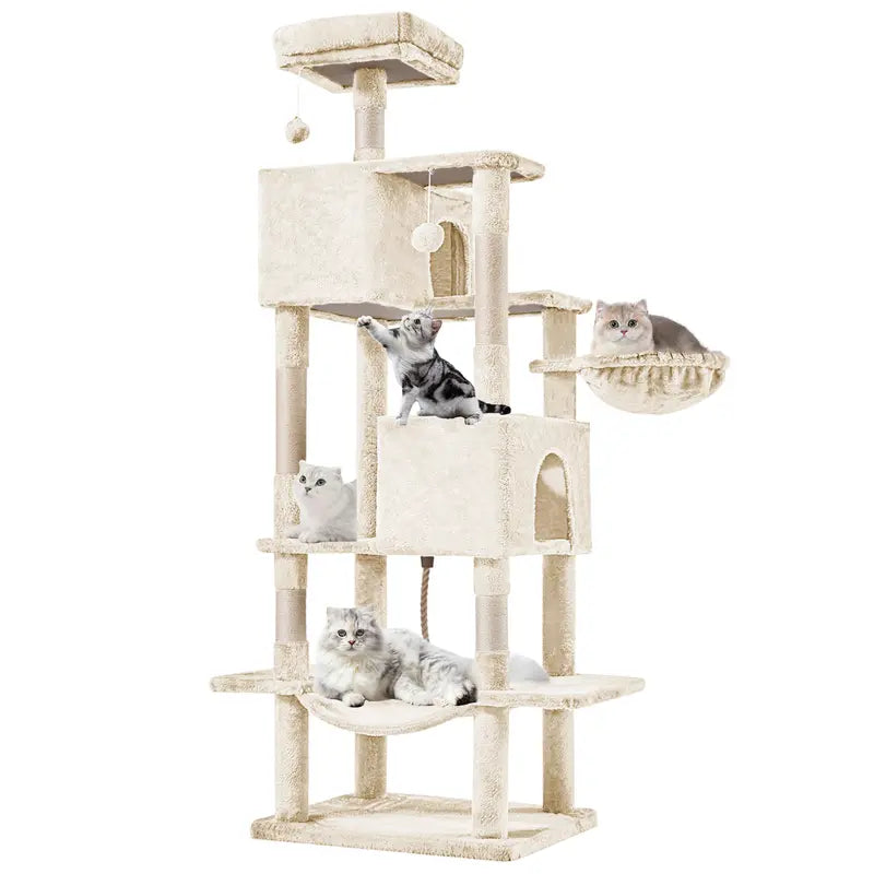 Pettrove Multi-Level Cat Tree Tower for Indoor Cats with Sisal Scratching Post, Spacious Condo, Climbing Ladder, and Plush Toy