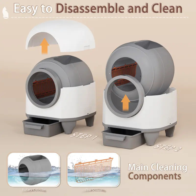 Warcat Smart Low-Noise Self-Cleaning Litter Box 90L with App Control, Smart Sensors, and Safety Features for Easy Maintenance and Setup