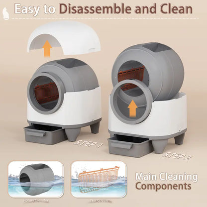 Warcat Smart Low-Noise Self-Cleaning Litter Box 90L with App Control, Smart Sensors, and Safety Features for Easy Maintenance and Setup