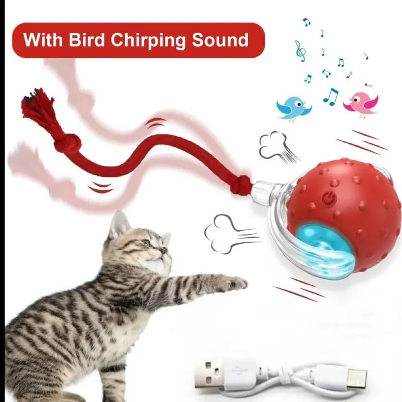 Interactive Rechargeable Ball Toy for Cats and Dogs with Bird Chirping Sound, Smart Motion Sensor, Chew-Resistant Design, and Ultra-Quiet Operation - Ideal Anti-Depression Gift and Multi-Surface Compatibility