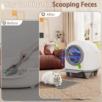 Warcat Smart Low-Noise Self-Cleaning Litter Box 90L with App Control, Smart Sensors, and Safety Features for Easy Maintenance and Setup