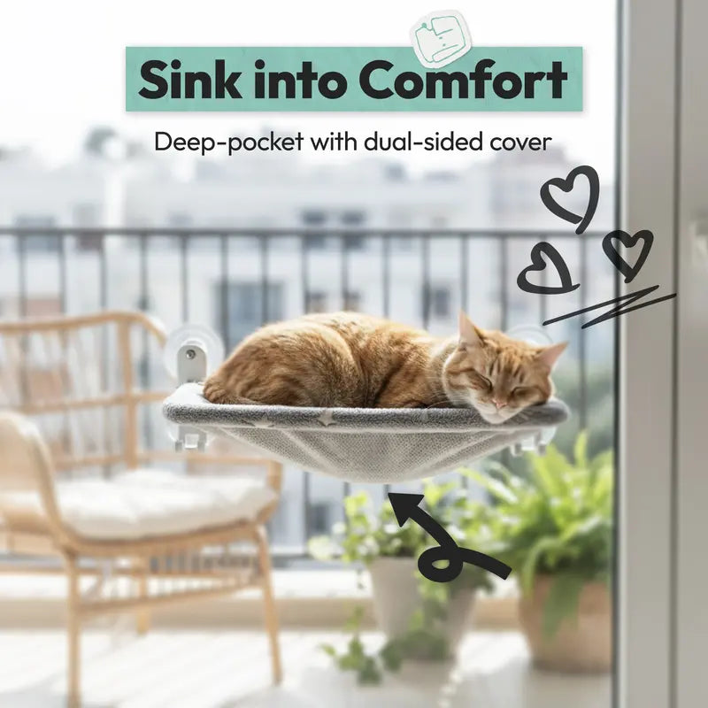 Star Geometric Folding Window Hammock for Cats - Glow-in-the-Dark, Cordless, Machine Washable, Sturdy Metal Frame with Strong Suction Cups, 23.3"L x 11.4"W x 7.1"H, 44 lb Capacity Modern Perch for Small Dogs