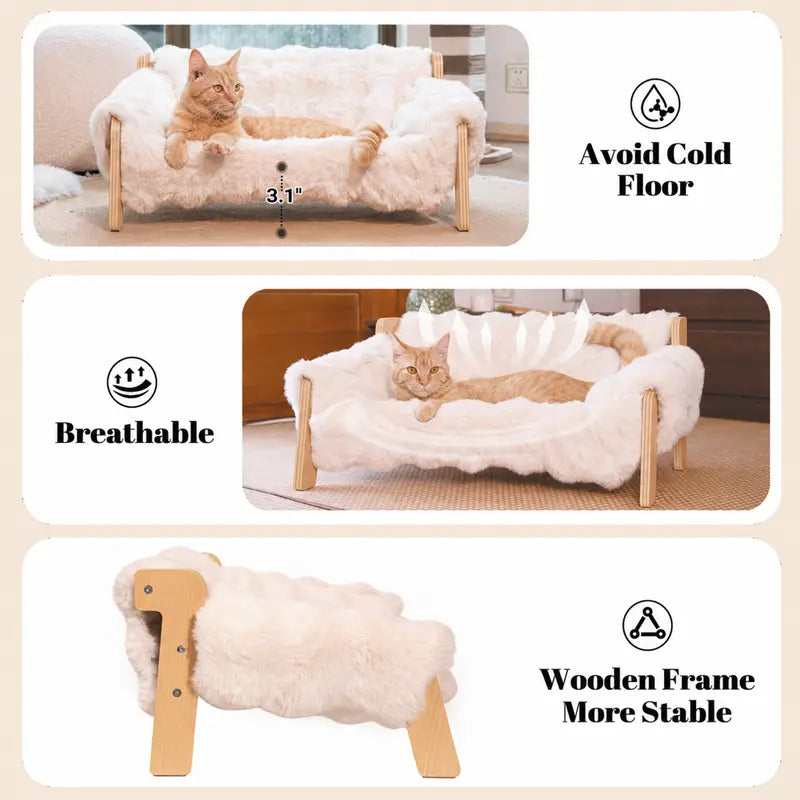 Elevated Pet Sofa Bed for Indoor Cats and Small Dogs - Durable Wooden Frame with Removable, Machine-Washable Cushion, Contemporary Pet Lounge Chair