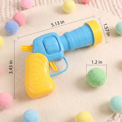 Cat Ball Launcher Fetch Toy - Battery-Free Plush Ball Shooter with One-Button Operation, Includes 1 Launcher and 30 Soft Pom-Poms, Indoor Entertainment for Kittens, Perfect Gift for Cat Lovers