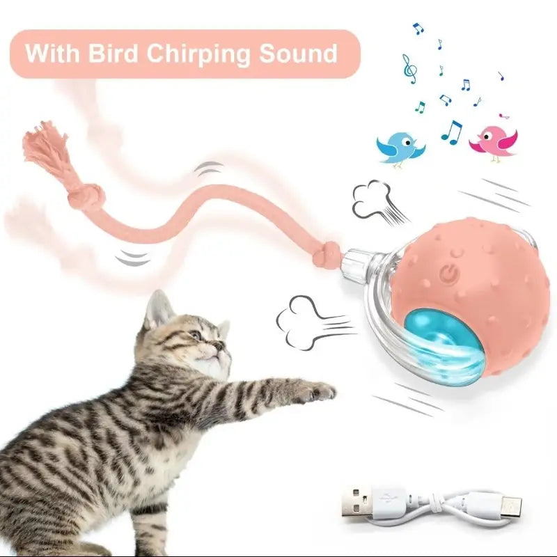 Interactive Rechargeable Ball Toy for Cats and Dogs with Bird Chirping Sound, Smart Motion Sensor, Chew-Resistant Design, and Ultra-Quiet Operation - Ideal Anti-Depression Gift and Multi-Surface Compatibility