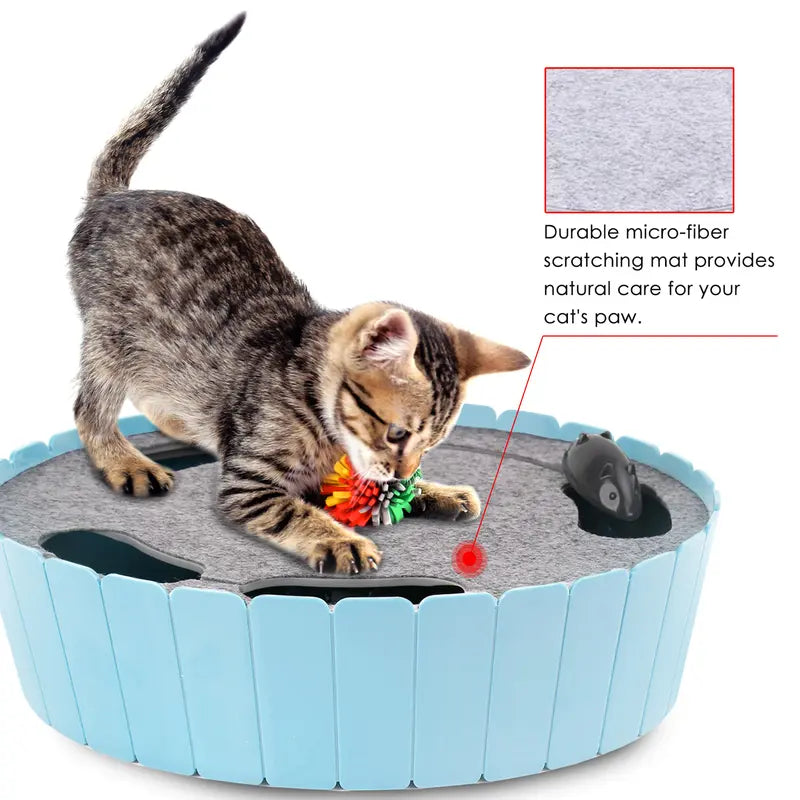 Interactive Automatic Cat Toy - 4-Hole Electric Whack-A-Mole with Adjustable Speed Mouse, Engaging Pop-And-Play Hide-and-Seek, Fulfills Natural Hunting Instincts, 1.5V 3AA Battery Operated, 11.5 x 9.25 x 0.12 Inches