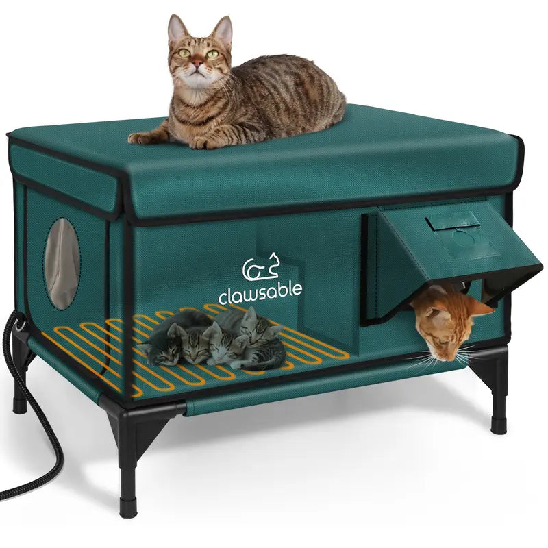 Clawsable Indestructible Heated Outdoor Cat House - 100% Waterproof, Fully Insulated Shelter with Safe Escape Door for Feral Cats and Kittens