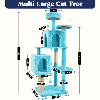 Wecharmer 58-Inch Plush Sisal Cat Tree Tower - Vertical Scratcher with High Platform, Condos, and Hanging Toy - Stylish Indoor Furniture for Medium and Small Cats up to 27.5 lbs