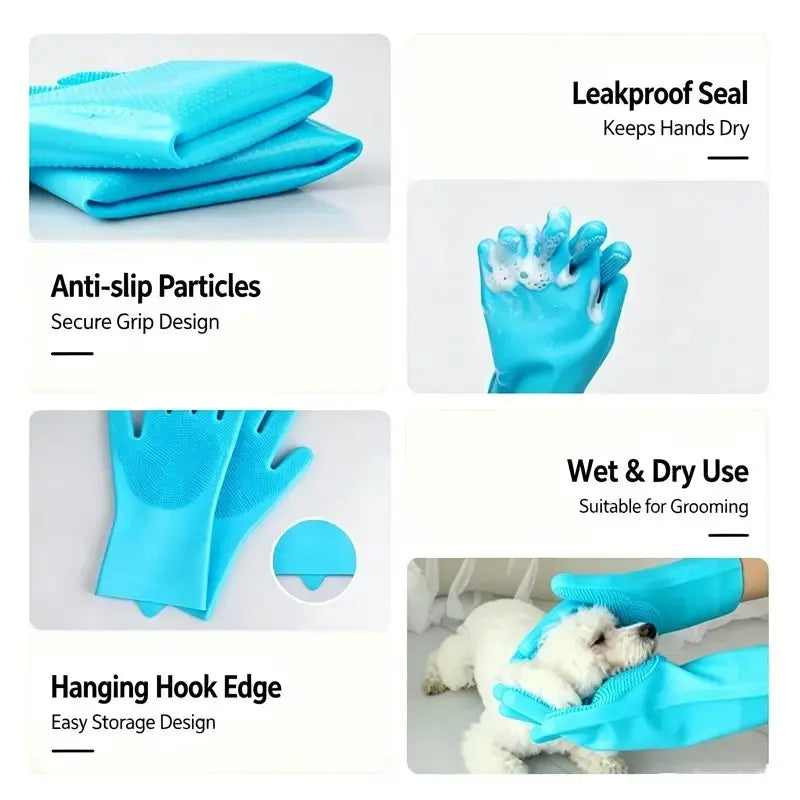 Silicone Pet Bath Gloves for Dogs & Cats – Grooming & Deshedding Glove