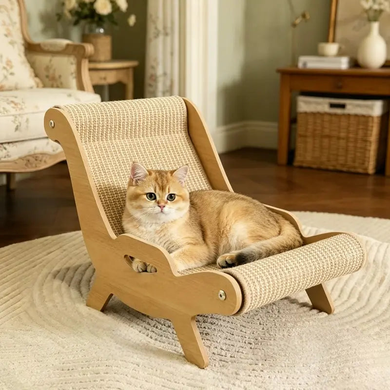 Dual-Function Natural Sisal Fiber Cat Scratcher Hammock and Lounge Chair - Breathable, Durable, All-Season Cat Bed for Claw Maintenance and Relaxation