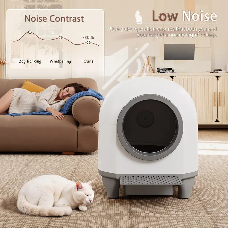 Warcat Smart Low-Noise Self-Cleaning Litter Box 90L with App Control, Smart Sensors, and Safety Features for Easy Maintenance and Setup