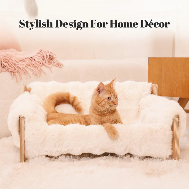 Elevated Pet Sofa Bed for Indoor Cats and Small Dogs - Durable Wooden Frame with Removable, Machine-Washable Cushion, Contemporary Pet Lounge Chair