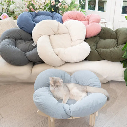 Elevated Wooden Cat Bed with Cushion - Fluffy Pet Couch for Indoor Cats and Dogs, Raised Lounge Chair for Puppies and Cats (Large)