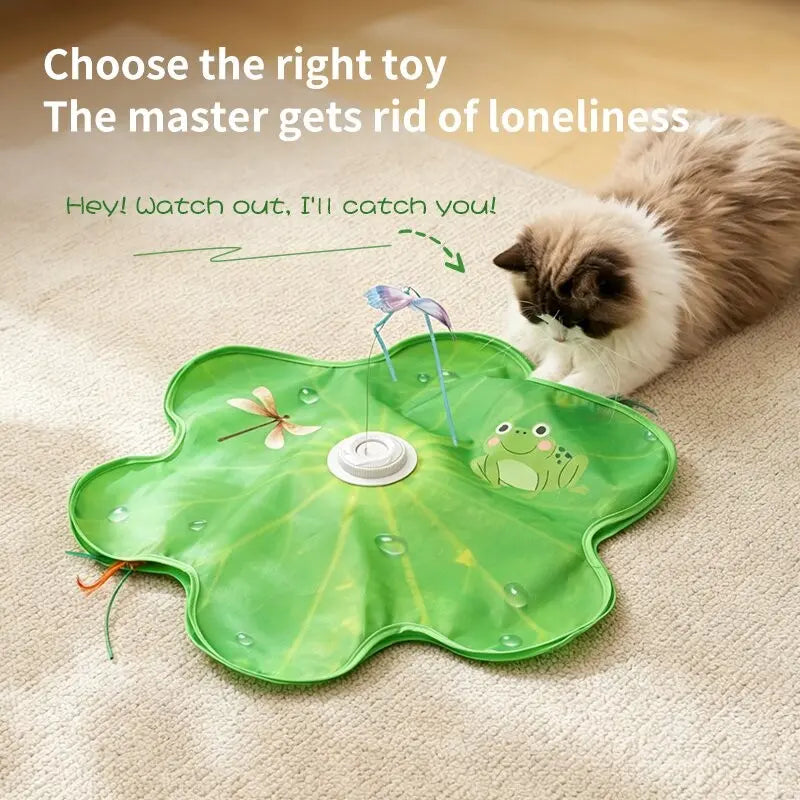 Automatic Electric Cat Toy Disk with Interactive Feather and Butterfly Attachments, Multi-Functional Sound Stimulation for Self-Play
