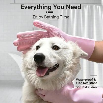 Silicone Pet Bath Gloves for Dogs & Cats – Grooming & Deshedding Glove