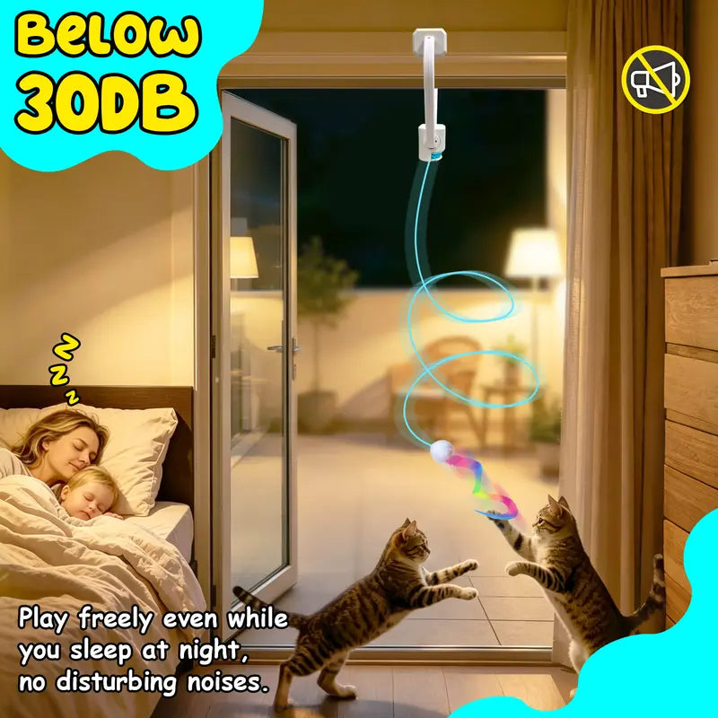 HAPPYCODE Rechargeable Electric Cat Interactive Toy - Dual Mode Upgrade (Blue), Adjustable Length String, Durable & Safe, Flexible Mounting for Indoor Use, Stress Relief Accessory
