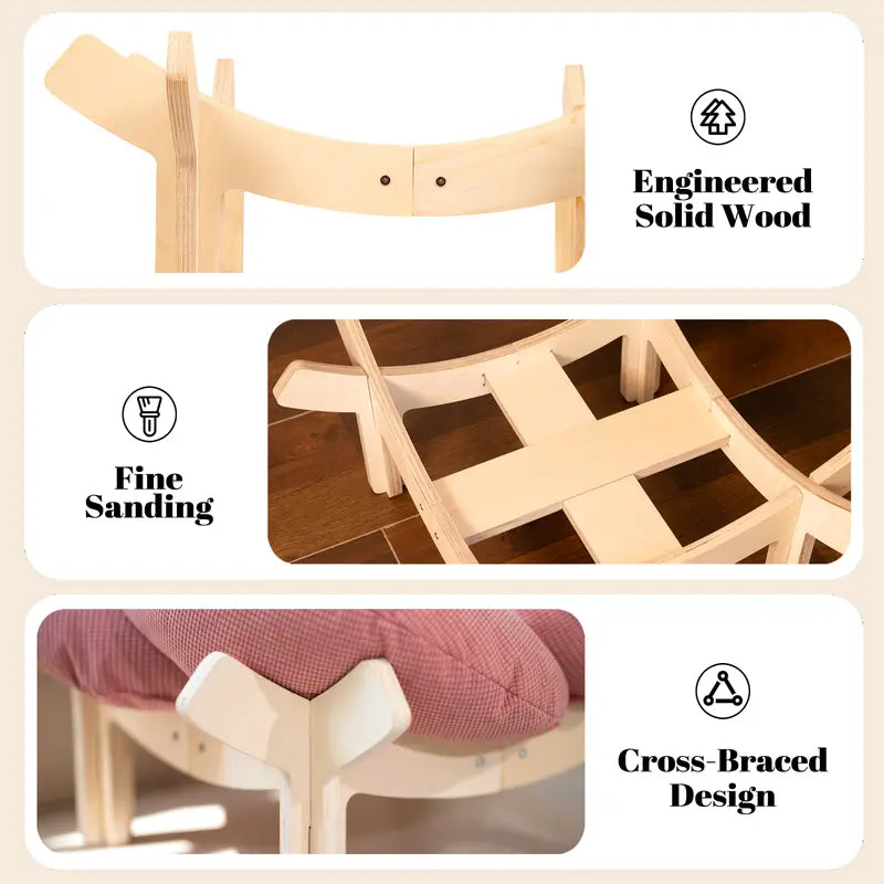 Elevated Wooden Cat Bed with Cushion - Fluffy Pet Couch for Indoor Cats and Dogs, Raised Lounge Chair for Puppies and Cats (Large)