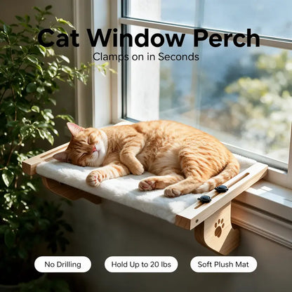 SunNap Cat Window Perch – No-Drill Clamp, Cozy Memory Foam Bed for Sunbathing