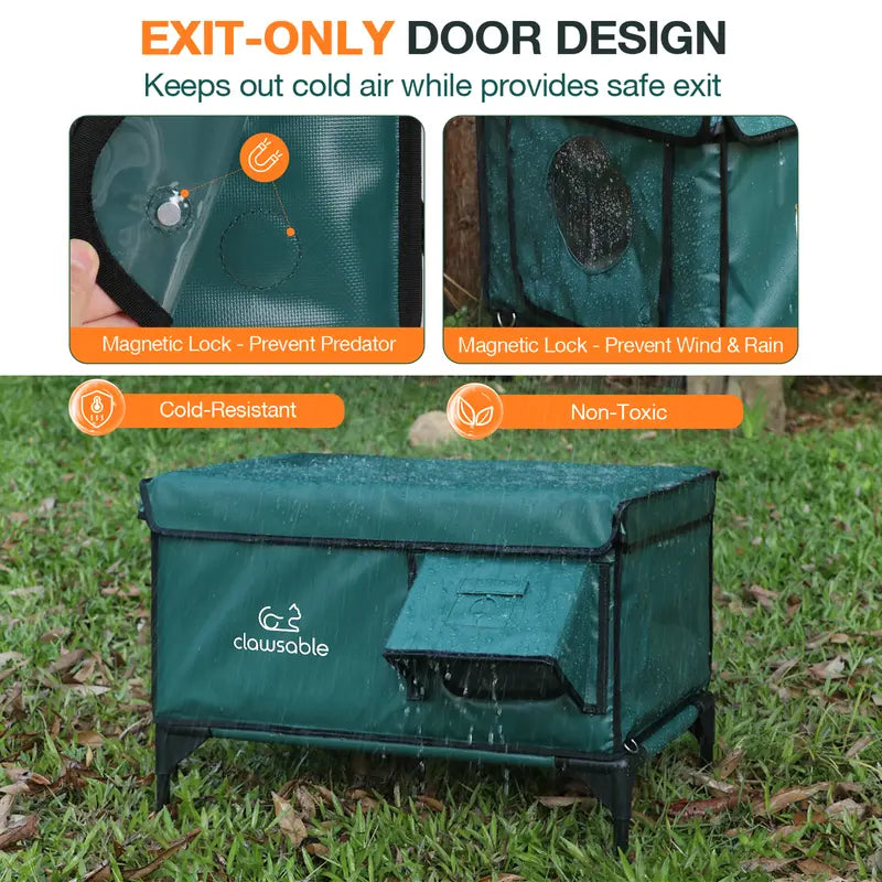 Clawsable Indestructible Heated Outdoor Cat House - 100% Waterproof, Fully Insulated Shelter with Safe Escape Door for Feral Cats and Kittens