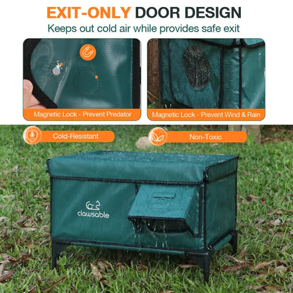 Clawsable Indestructible Heated Outdoor Cat House - 100% Waterproof, Fully Insulated Shelter with Safe Escape Door for Feral Cats and Kittens