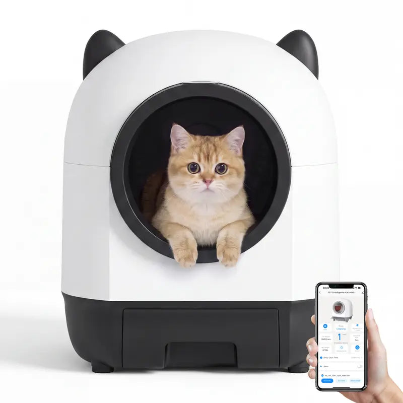 Warcat Smart Low-Noise Self-Cleaning Litter Box 90L with App Control, Smart Sensors, and Safety Features for Easy Maintenance and Setup
