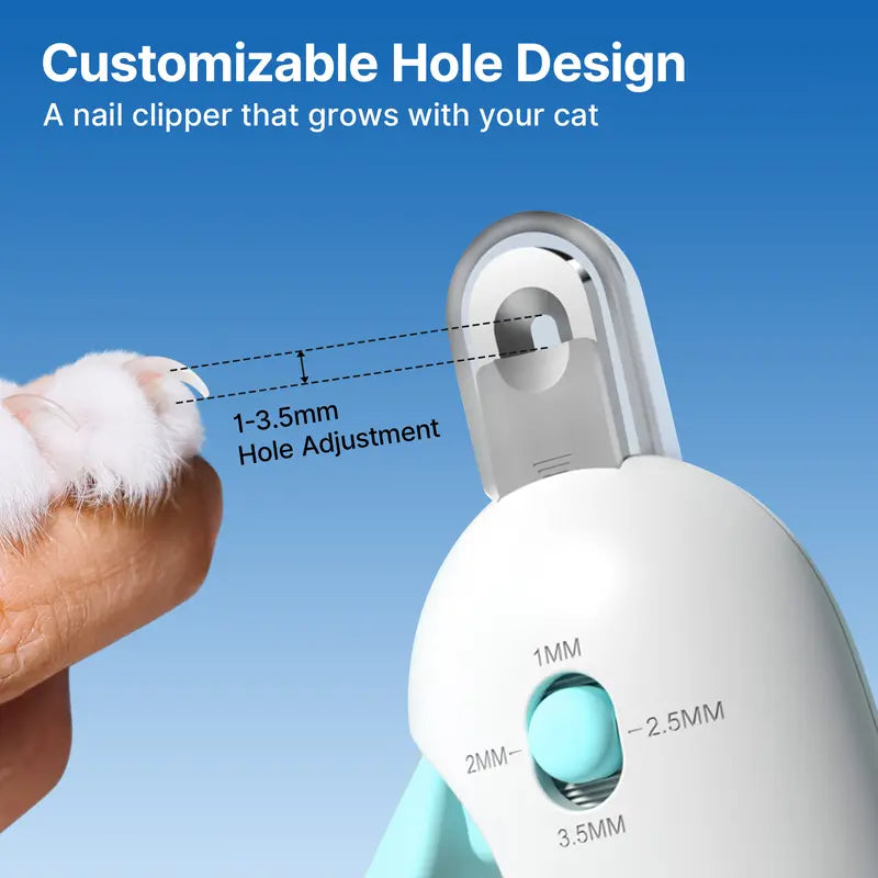 Potaroma Universal Cat Paw Trimmer with Adjustable Holes, Integrated Nail File, Anti-Splash Design, Lockable Storage, and Travel-Friendly Features (Blue)