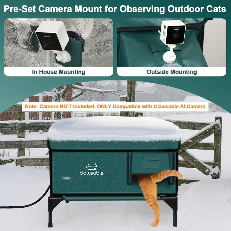 Clawsable Indestructible Heated Outdoor Cat House - 100% Waterproof, Fully Insulated Shelter with Safe Escape Door for Feral Cats and Kittens