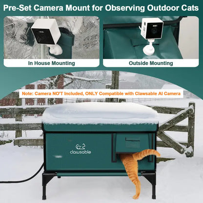Clawsable Indestructible Heated Outdoor Cat House - 100% Waterproof, Fully Insulated Shelter with Safe Escape Door for Feral Cats and Kittens
