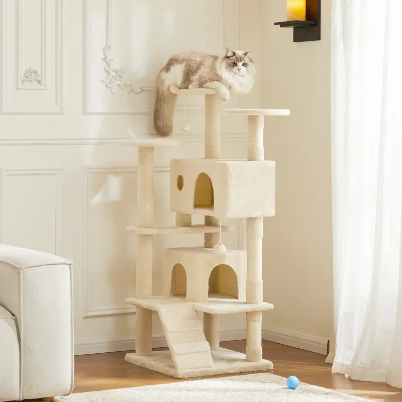 Pettrove Multi-Level Cat Tree Tower for Indoor Cats with Sisal Scratching Post, Spacious Condo, Climbing Ladder, and Plush Toy