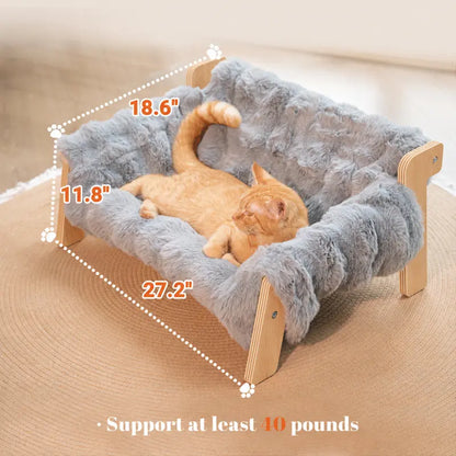 Elevated Pet Sofa Bed for Indoor Cats and Small Dogs - Durable Wooden Frame with Removable, Machine-Washable Cushion, Contemporary Pet Lounge Chair