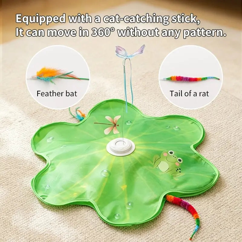 Automatic Electric Cat Toy Disk with Interactive Feather and Butterfly Attachments, Multi-Functional Sound Stimulation for Self-Play
