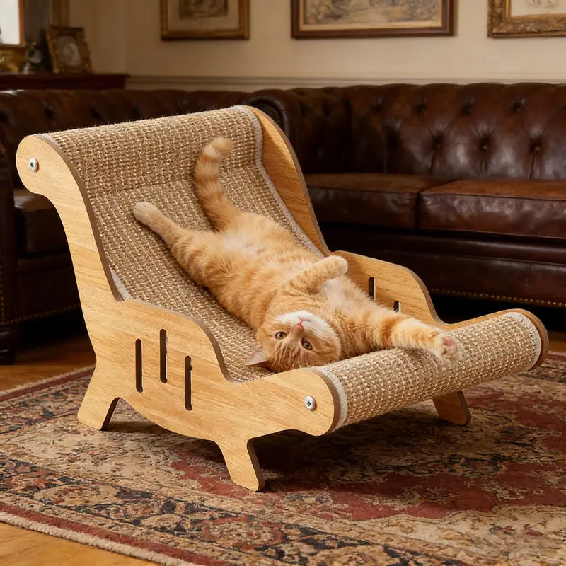 Dual-Function Natural Sisal Fiber Cat Scratcher Hammock and Lounge Chair - Breathable, Durable, All-Season Cat Bed for Claw Maintenance and Relaxation