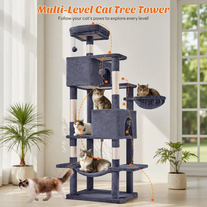 Sweetcrispy 54-Inch Vertical Cat Scratcher Shelf - Durable, Space-Efficient Pet Furniture with Anti-Tilt Base and Modern Memory Foam Nest for Play and Rest, Perfect for Fulfilling Natural Scratching Instincts, Ideal Gift for Cat Enthusiasts
