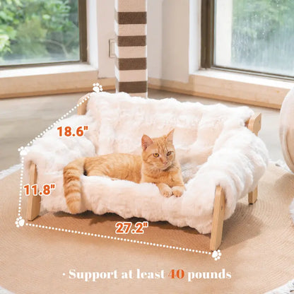 Elevated Pet Sofa Bed for Indoor Cats and Small Dogs - Durable Wooden Frame with Removable, Machine-Washable Cushion, Contemporary Pet Lounge Chair