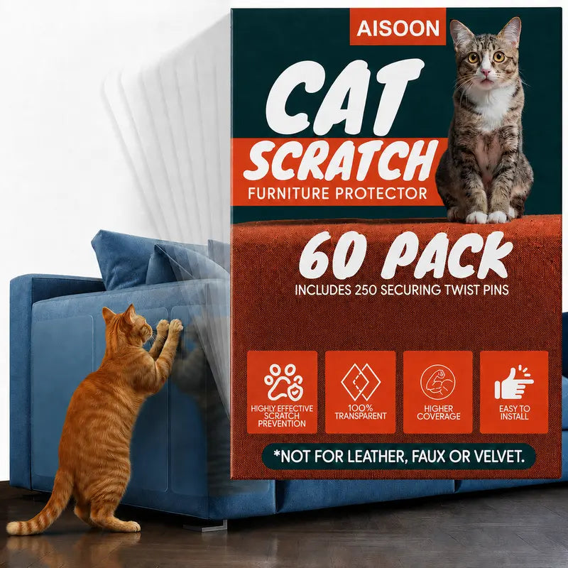 AISOON 60-Piece 15mm Transparent Single-Sided Self-Adhesive Cat Scratch Tape for Furniture Protection - Classic Invisible Deterrent with Residue-Free Application