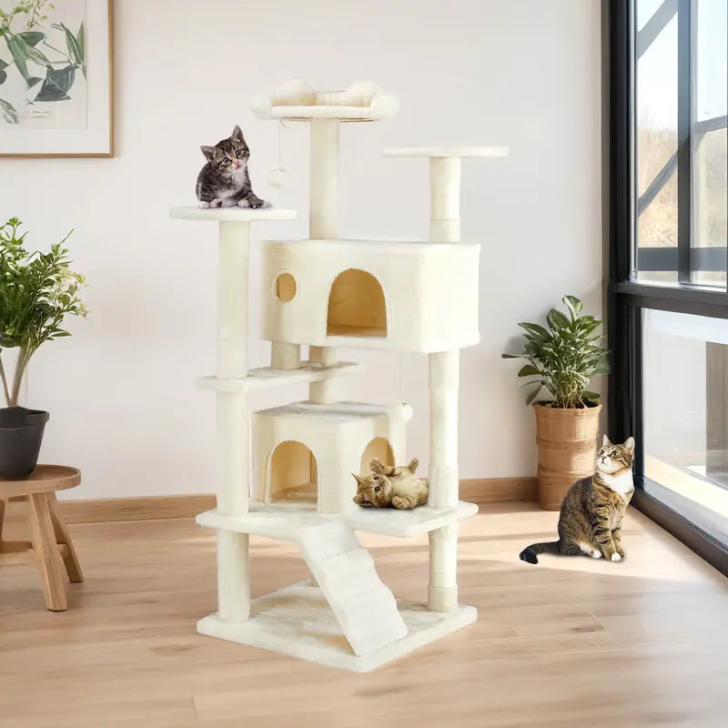 Pettrove Multi-Level Cat Tree Tower for Indoor Cats with Sisal Scratching Post, Spacious Condo, Climbing Ladder, and Plush Toy