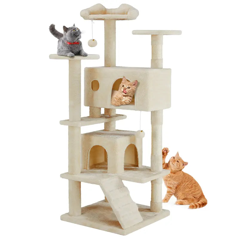 Pettrove Multi-Level Cat Tree Tower for Indoor Cats with Sisal Scratching Post, Spacious Condo, Climbing Ladder, and Plush Toy
