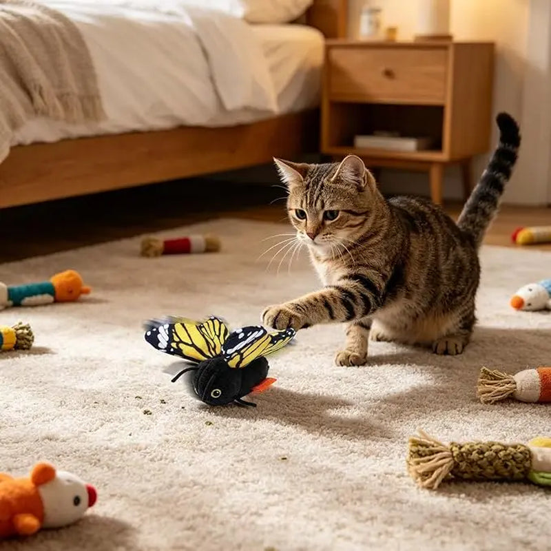 Intelligent Interactive Butterfly Cat Toy - Automatic Flapping Wings, USB Rechargeable Teaser for Indoor Pets, Ideal Halloween Gift