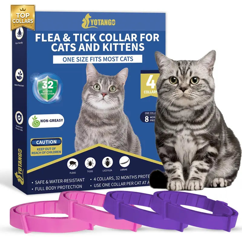 YOTANGO Cat Flea and Tick Collar - 4-Pack, 32-Month Long-Lasting Protection, Waterproof, Adjustable Fit, Lightweight and Flexible Design, Infused with 100% Natural Oils for Cats and Kittens