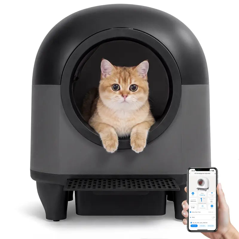 Warcat Smart Low-Noise Self-Cleaning Litter Box 90L with App Control, Smart Sensors, and Safety Features for Easy Maintenance and Setup