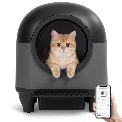Warcat Smart Low-Noise Self-Cleaning Litter Box 90L with App Control, Smart Sensors, and Safety Features for Easy Maintenance and Setup