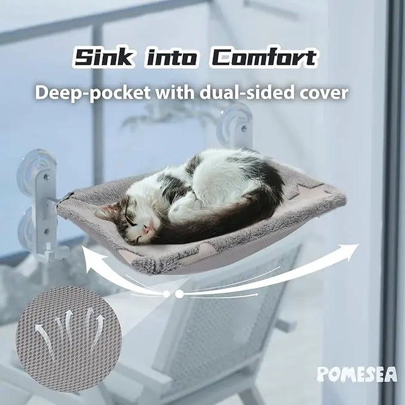 Star Geometric Folding Window Hammock for Cats - Glow-in-the-Dark, Cordless, Machine Washable, Sturdy Metal Frame with Strong Suction Cups, 23.3"L x 11.4"W x 7.1"H, 44 lb Capacity Modern Perch for Small Dogs