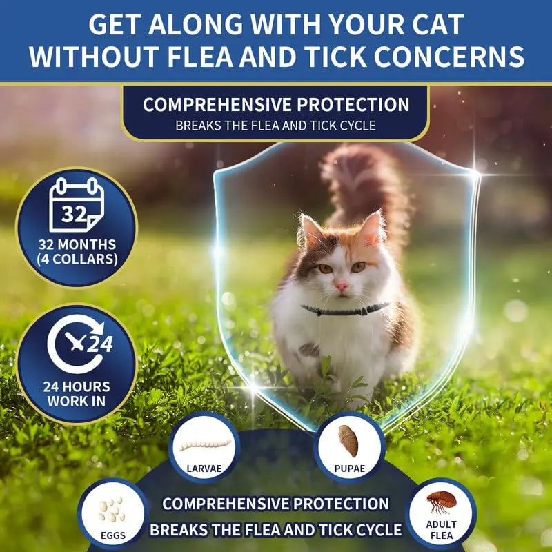 YOTANGO Cat Flea and Tick Collar - 4-Pack, 32-Month Long-Lasting Protection, Waterproof, Adjustable Fit, Lightweight and Flexible Design, Infused with 100% Natural Oils for Cats and Kittens