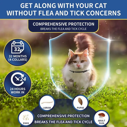 YOTANGO Cat Flea and Tick Collar - 4-Pack, 32-Month Long-Lasting Protection, Waterproof, Adjustable Fit, Lightweight and Flexible Design, Infused with 100% Natural Oils for Cats and Kittens