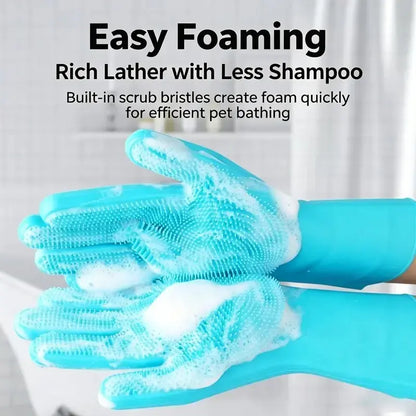 Silicone Pet Bath Gloves for Dogs & Cats – Grooming & Deshedding Glove