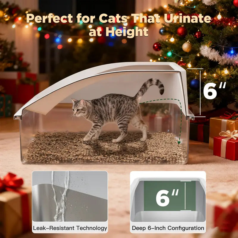 AIPERRO XL & XXXL High-Sided Stainless Steel Cat Litter Box with Anti-Leak Design, Easy-Clean Scoop for Multi-Cat Homes, Non-Stick and Odor-Absorbing
